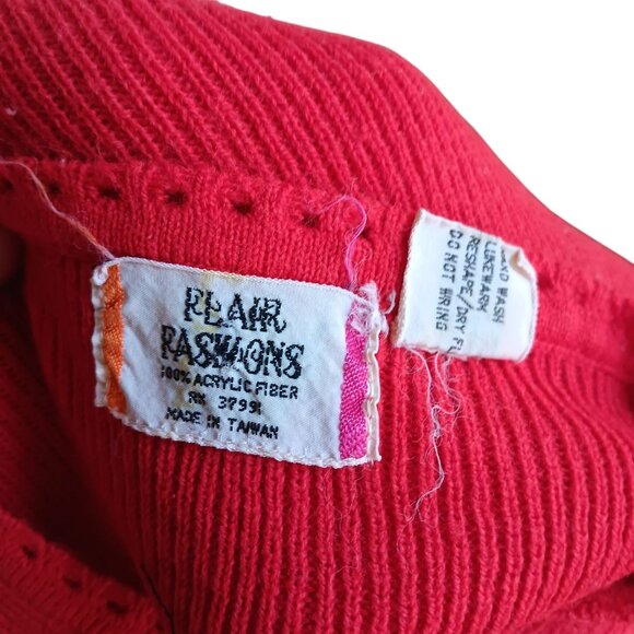 Women's Medium Knit Top Vintage 70s Red Short Sleeve With Ruffle Cuffs Crewneck - Picture 4 of 7